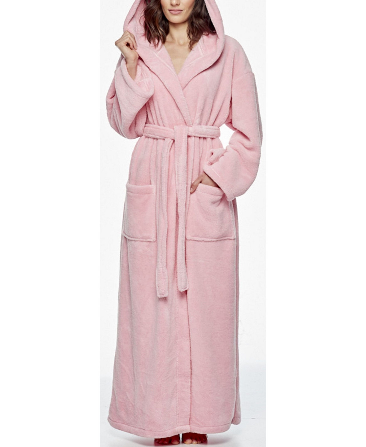 Arus Women's Hooded Full Ankle Length Premium Fleece Bathrobe - Pink | Macy's