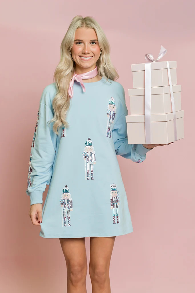 Holiday Nutcracker Dress – Light Blue Christmas Print | Belle Cher