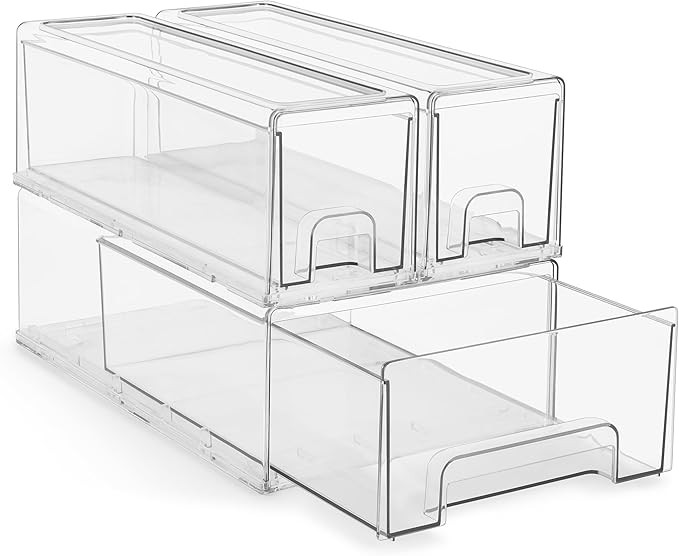 Sorbus 1 Medium & 2 Small Clear Stackable Storage Drawers – Plastic Organizer Bins with Handles... | Amazon (US)
