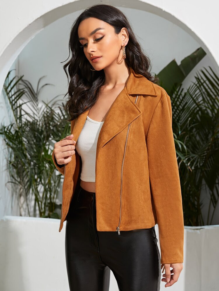 SHEIN Zip Up Fringe Trim Jacket | SHEIN