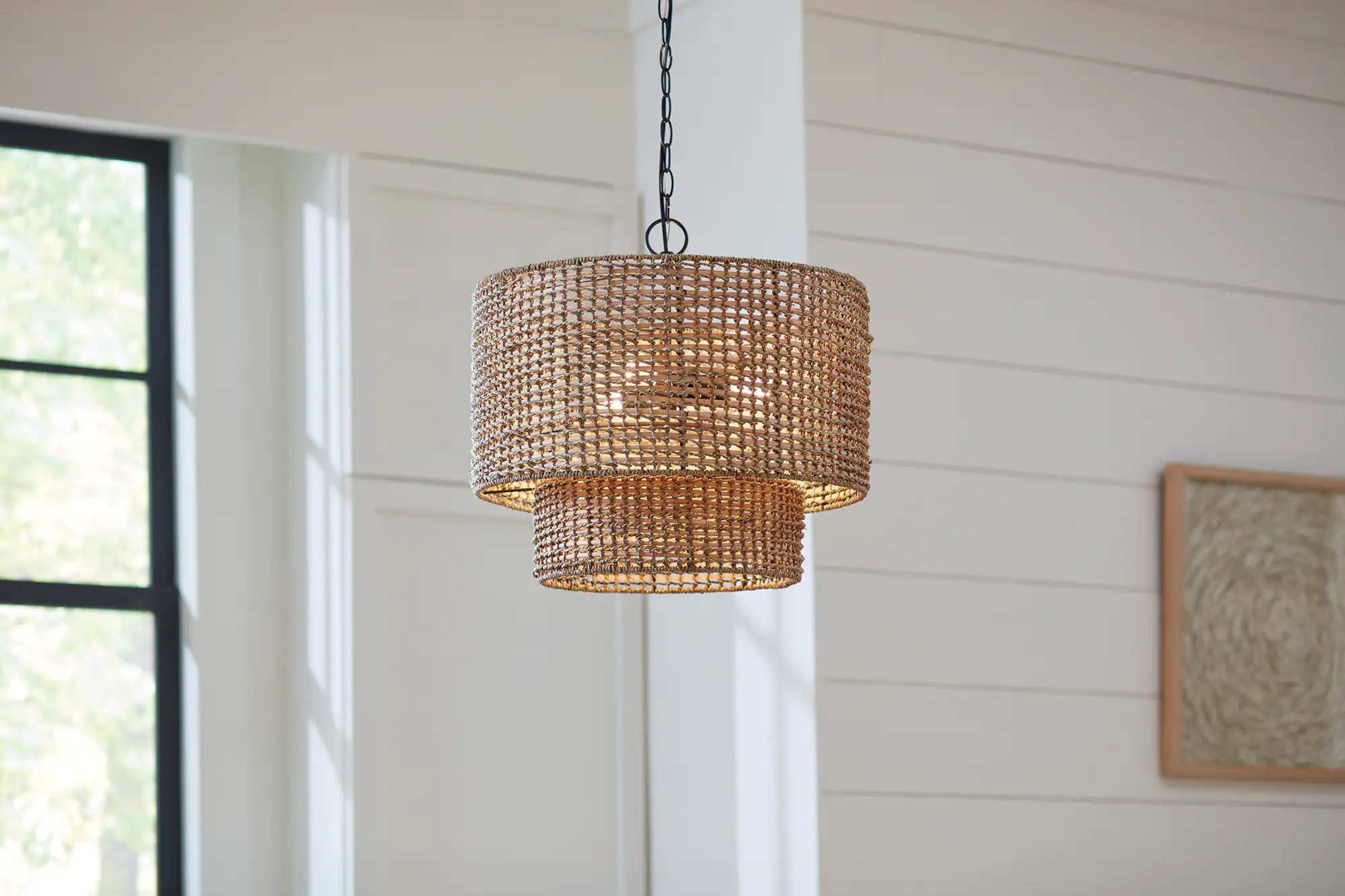 allen + roth Adara 3 -Light Natural Traditional Drum Medium Hanging Pendant light | KHV4993A | Lowe's