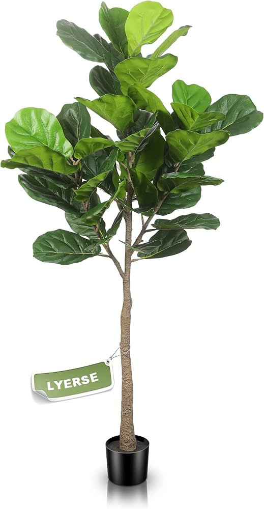 LYERSE 5ft Artificial Fiddle Leaf Fig Tree Faux in Plastic Nursery Pot, Ficus Lyrate Greenery Pla... | Amazon (US)