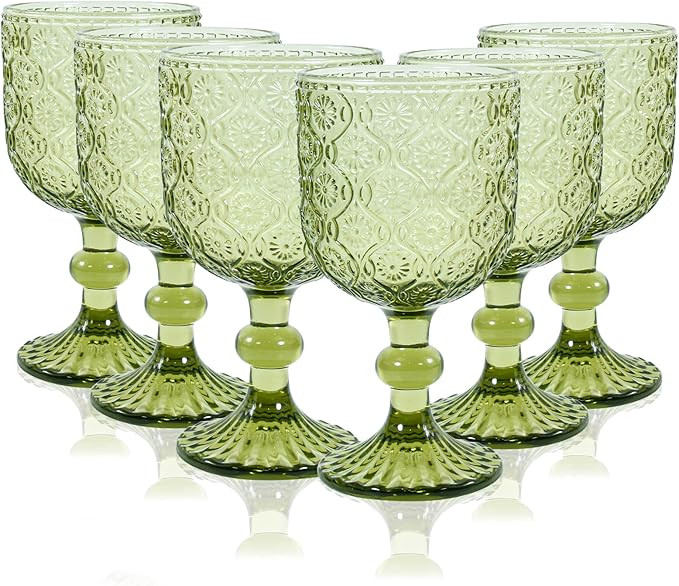 CHLJAR Green Vintage Wine Glasses set of 6 Goblets Glassware, 14 oz Green Wine Glasses, Vintage C... | Amazon (US)