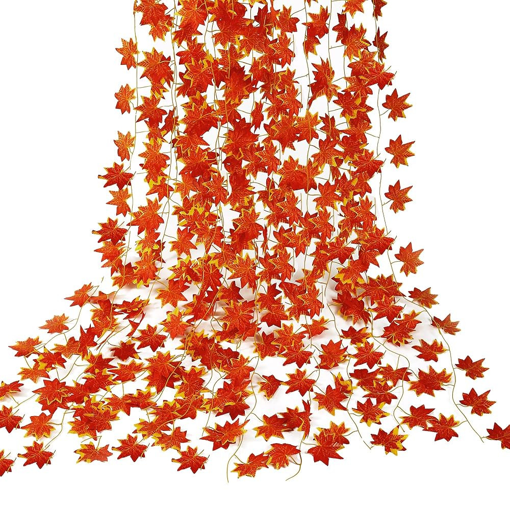 Sggvecsy 12 Pack 92Ft Fall Leaf Garland Artificial Maple Leaves Silk Autumn Hanging Vines Red Ivy... | Amazon (US)