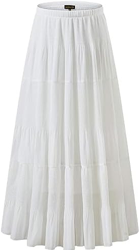 NASHALYLY Women's Chiffon Elastic High Waist Pleated A-Line Flared Maxi Skirts | Amazon (US)