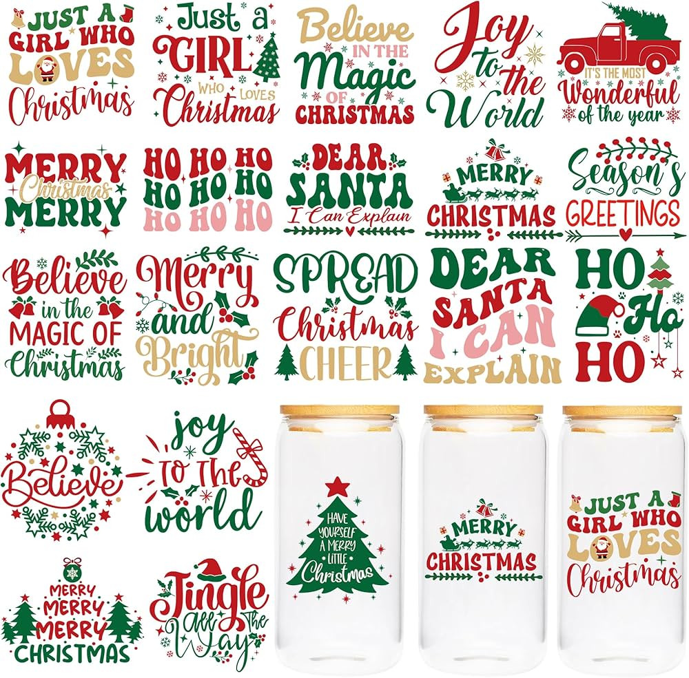 UV DTF Cup Wraps Transfer - 20 Sheet Christmas UV DTF Transfer Sticker, Winter UVDTF Cup Wraps, R... | Amazon (US)