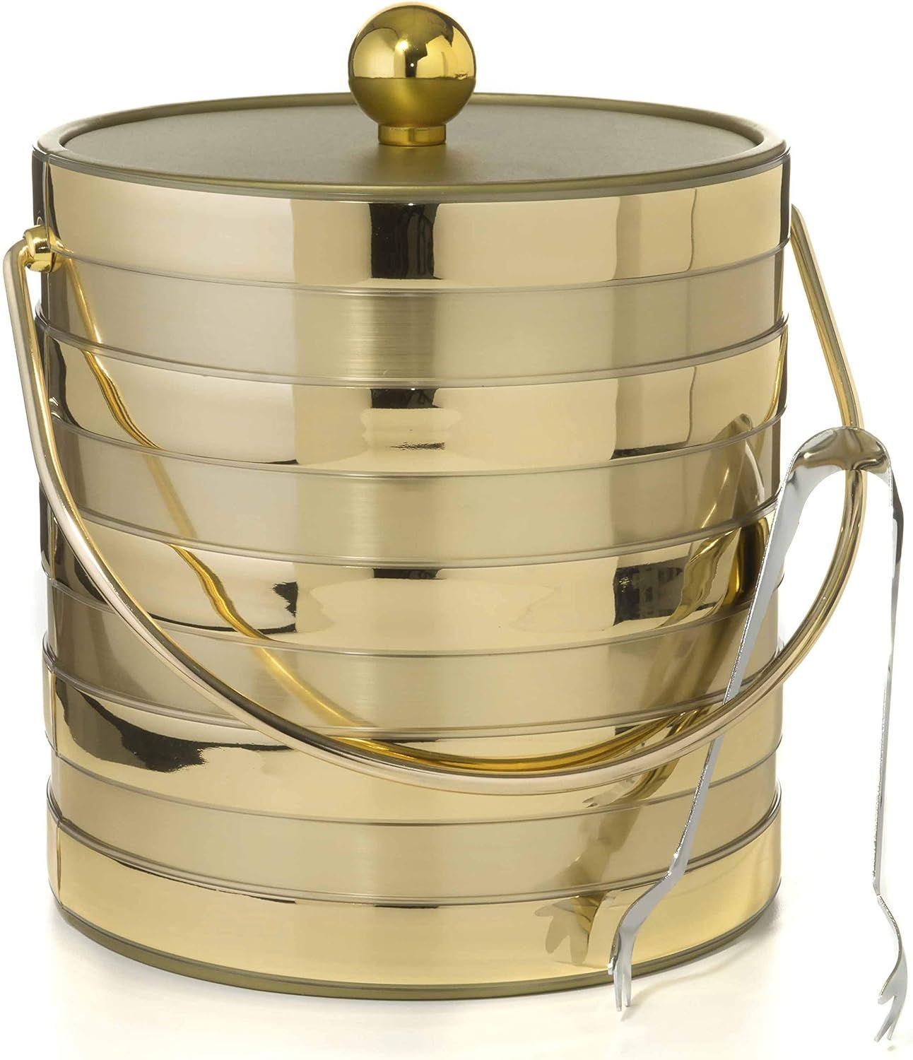 Hand Made In USA Matte/Shiny Brushed Gold Stripes Double Walled 3-Quart Insulated Ice Bucket With... | Amazon (US)