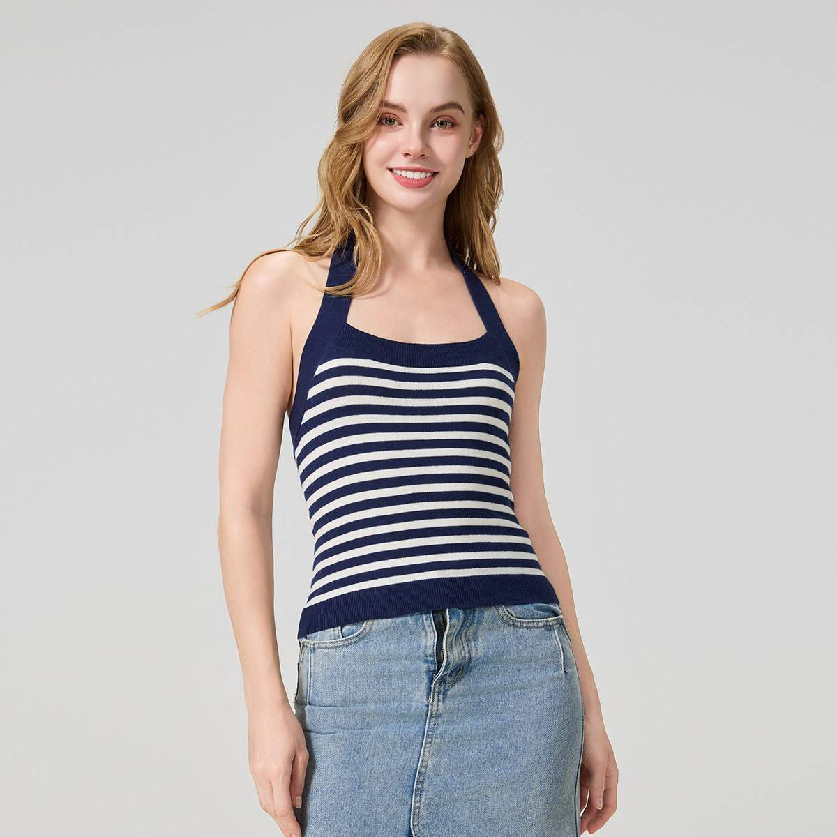 Women's Halter Neck Sweater - Wild Fable™ Navy Blue Striped M | Target