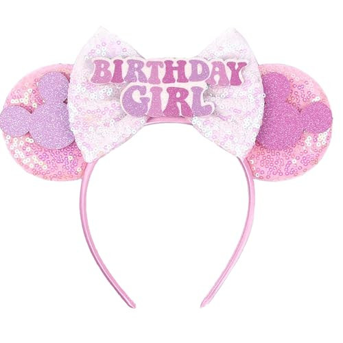 RAZKO Pink Minnie Ears Hair Accessory, Mouse Headband for Women Girls (Birthday Girl-Pink M) | Amazon (US)