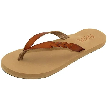 Flojos Womens Serenity Faux Leather Braided Flip Flop Sandal (Natural / Tan 6) | Walmart (US)