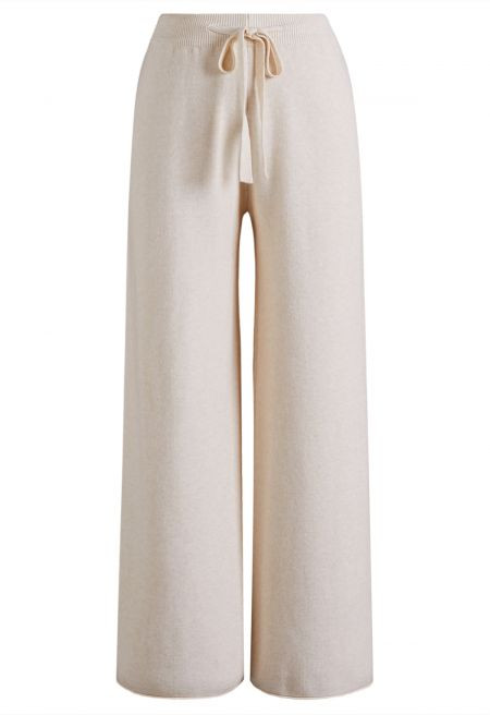 Effortlessly Chic Elasticized Waist Knit Pants in Cream | Chicwish