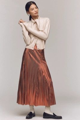 By Anthropologie Metallic Pleated Midi Skirt | Anthropologie (US)