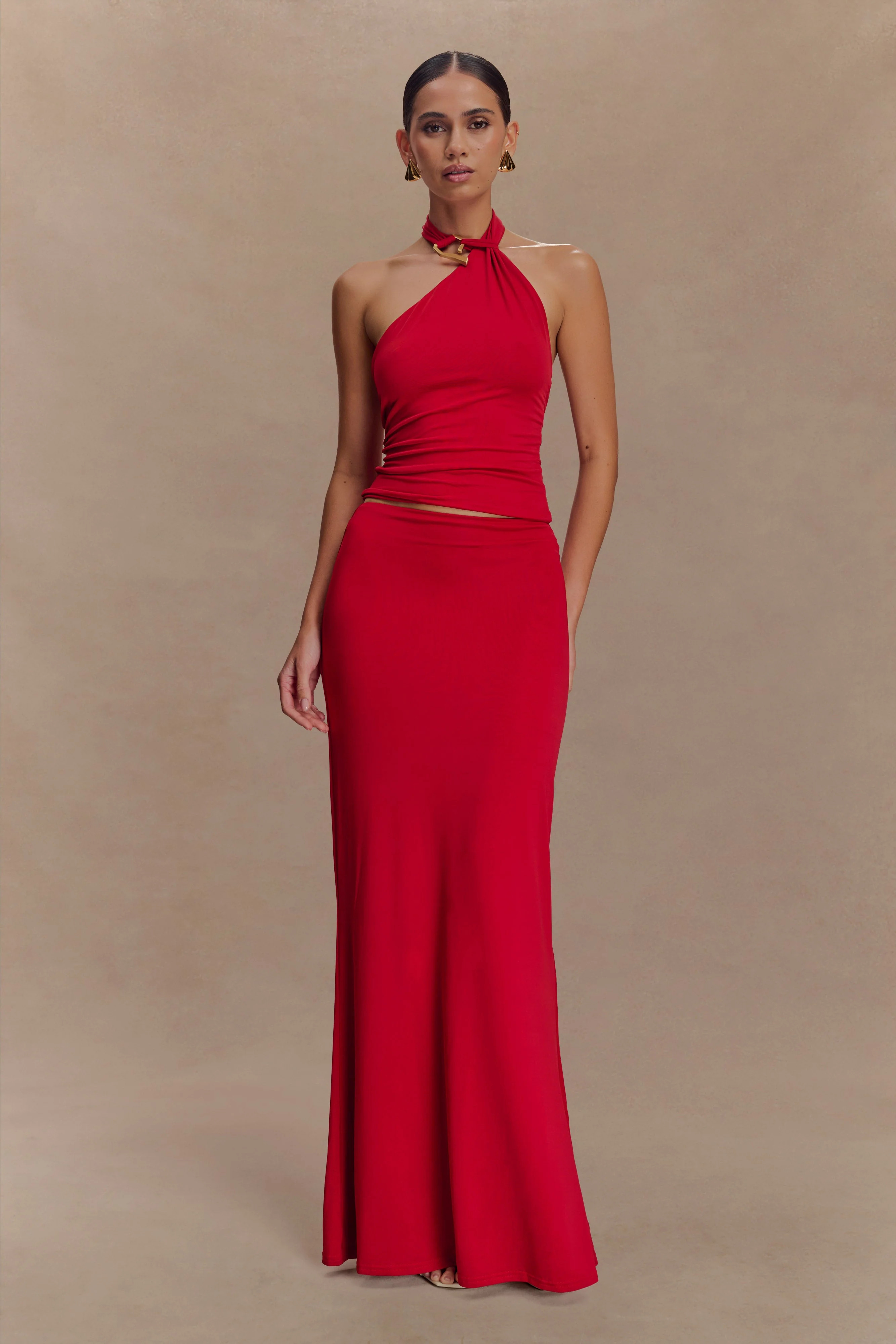 Slinky Fishtail Maxi Skirt - Red | MESHKI US