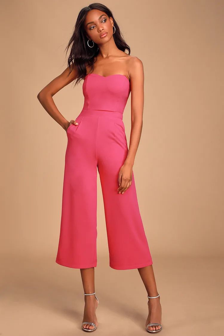 Girl's Night Hot Pink Strapless Culotte Jumpsuit | Lulus (US)