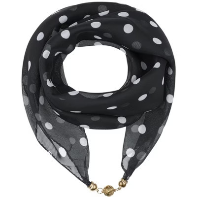 INSPIRE CHIC Women's 1950s Polka Dots Chiffon Square Pendant Necklace Scarves with Magnetic Buckle 1Pc Black-White Dots 65x65cm/25.6x25.6" | Target