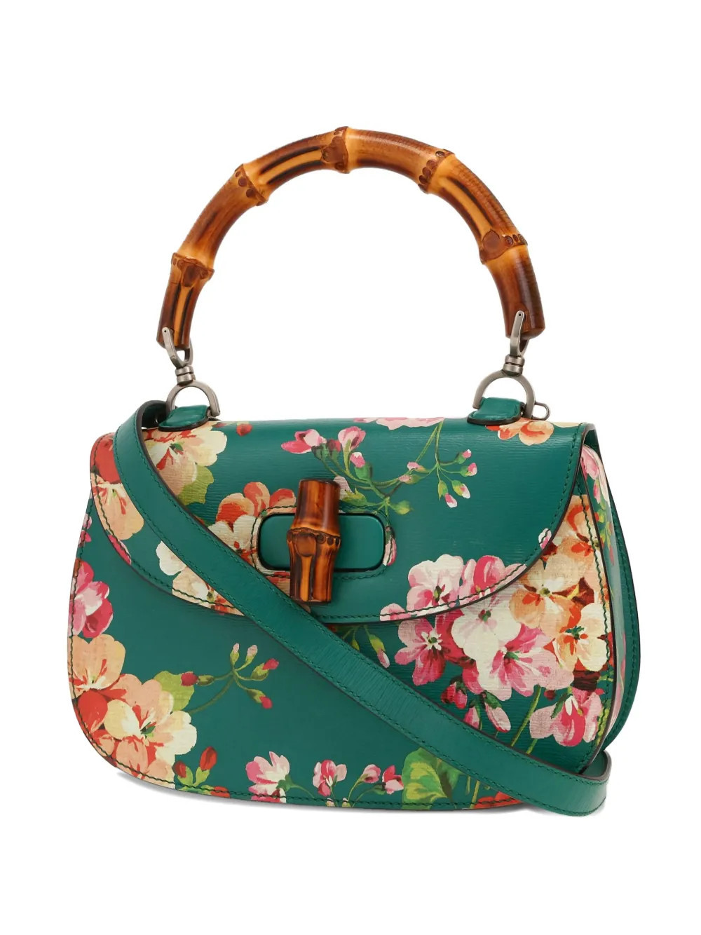 Gucci Pre-Owned Bamboo Blooms floral-print satchel - Green | Farfetch Global