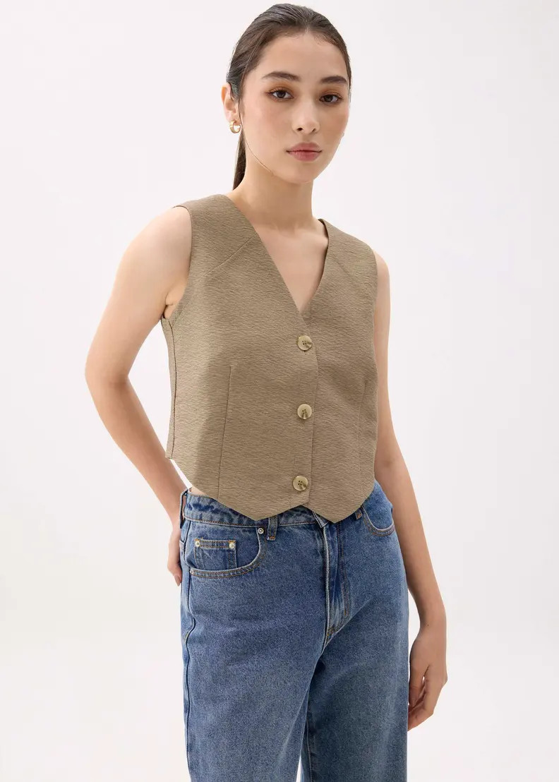 V-neck Button Down Vest | Love, Bonito USA
