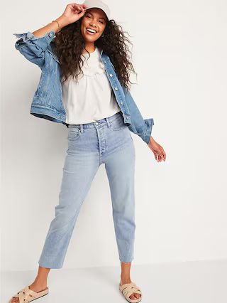 Extra High-Waisted Sky-Hi Button-Fly Straight Raw-Hem Jeans for Women | Old Navy (US)