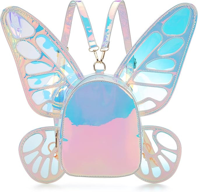 ENJOININ Women's Laser Holographic Backpack Butterfly Angel Wings Casual Daypack Shoulder Bag (La... | Amazon (US)