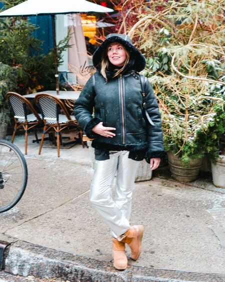 What I wore in NYC in the snow: metallic jeans, uggs, and the shearling jacket I call The Beast

#LTKover40 #LTKMostLoved #LTKSeasonal