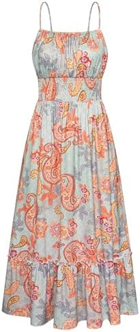 GRACE KARIN Summer Dresses for Women 2026 Vacation,Smocked Floral Maxi Dress,Boho Beach Sundress ... | Amazon (US)