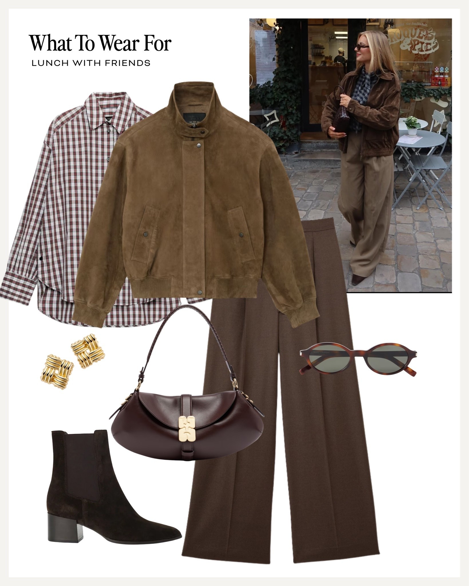 Autumn outfit inspo 🤎 

Suede jacket, brown trousers, neutral style, ankle boots, autumnal, checked shirt

#LTKautumn