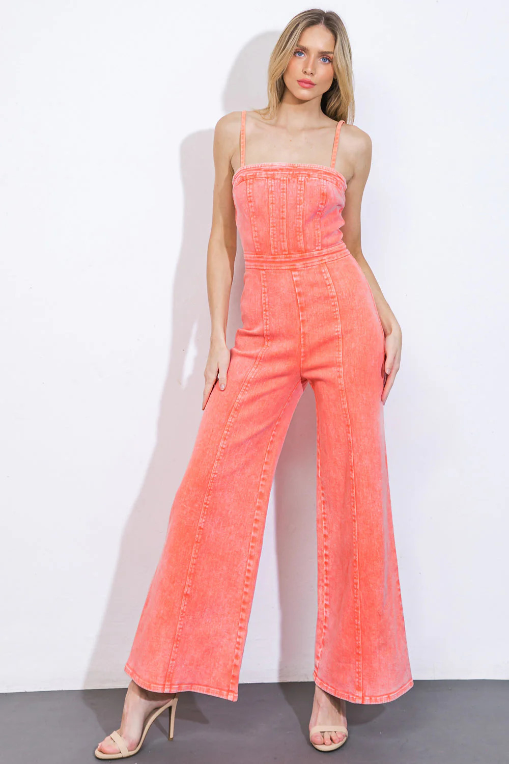 TOTALLY TRENDY TWILL JUMPSUIT CORAL / M | Casual Chic Boutique