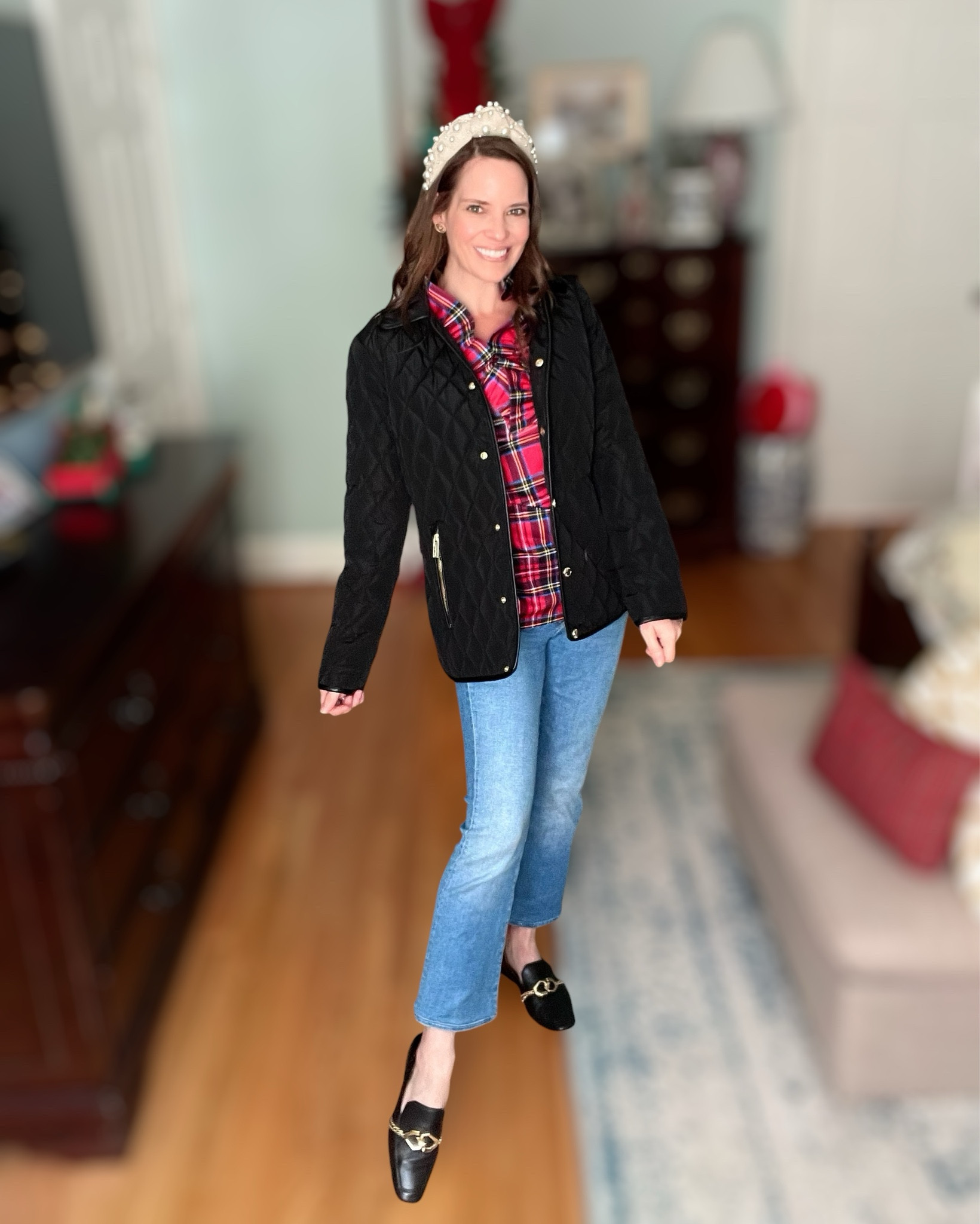 Tartan Ruffle Top & Quilted Jacket Outfit

Festive but still so classic 🎄❤️ This red tartan ruffle-neck top is such a cute holiday piece and pairs perfectly with cropped light-wash denim for an easy, polished everyday look. I topped it with a black quilted jacket and added gold-bit loafers for that timeless preppy vibe. The plaid headband ties everything together with a little holiday charm. Such a great outfit for school events, Christmas errands, holiday shopping days, cookie swaps, or casual December outings.

holiday outfit • tartan outfit • Christmas plaid top • ruffle neck plaid • quilted jacket outfit • black quilted jacket • gold bit loafers • loafers outfit • winter preppy outfit • classic holiday style • casual Christmas look • December outfit ideas • holiday school event outfit • winter everyday style • festive casual outfit • plaid holiday top • Christmas errands outfit • cozy winter outfit • holiday shopping outfit • winter wardrobe basics • Amazon fashion finds • Walmart winter finds • budget friendly holiday style • preppy Christmas outfit • winter layering outfit • mom style winter • holiday headband • plaid accessories • seasonal outfit inspo

#LTKFindsUnder100 #LTKPetite #LTKHoliday