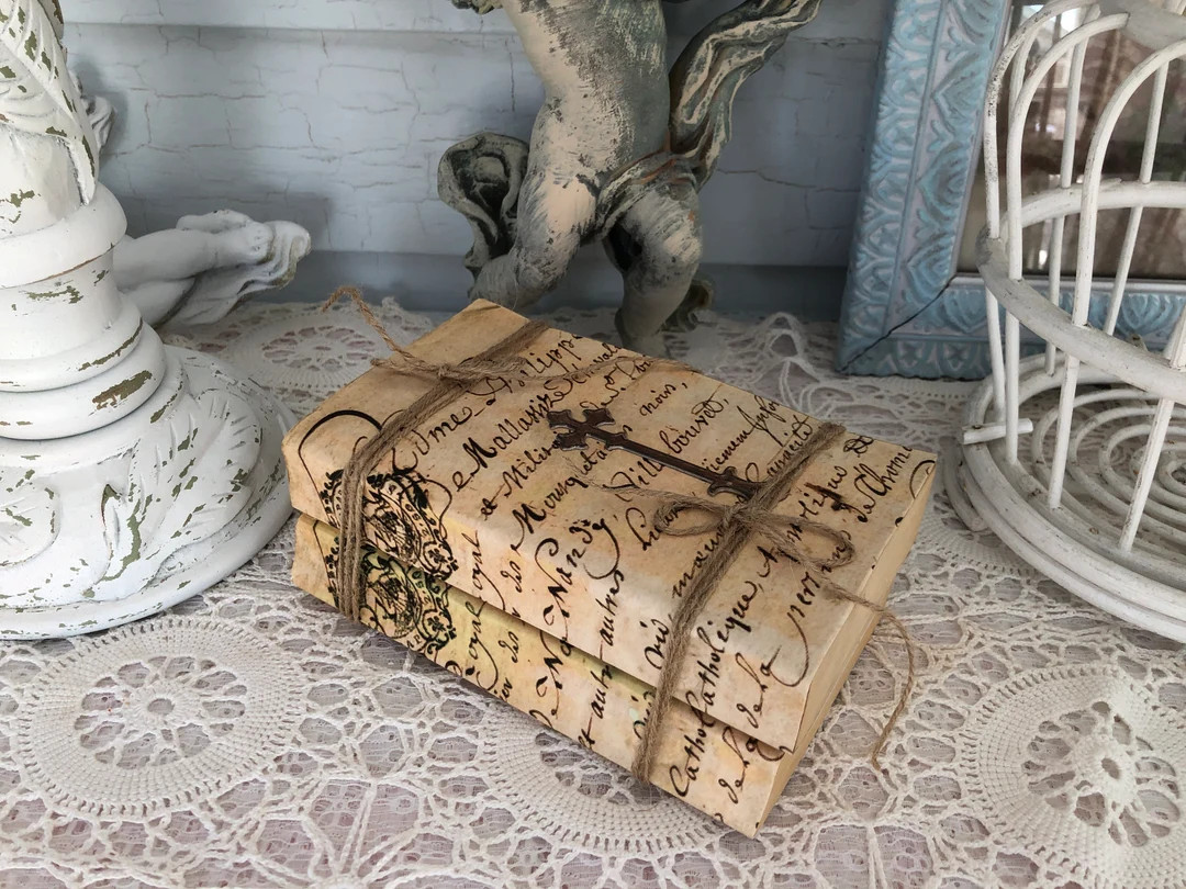 Book Stack,french Script, Neutral Decor, Vintage Sepia, French Farmhouse, Magnolia Style, Books, ... | Etsy (US)