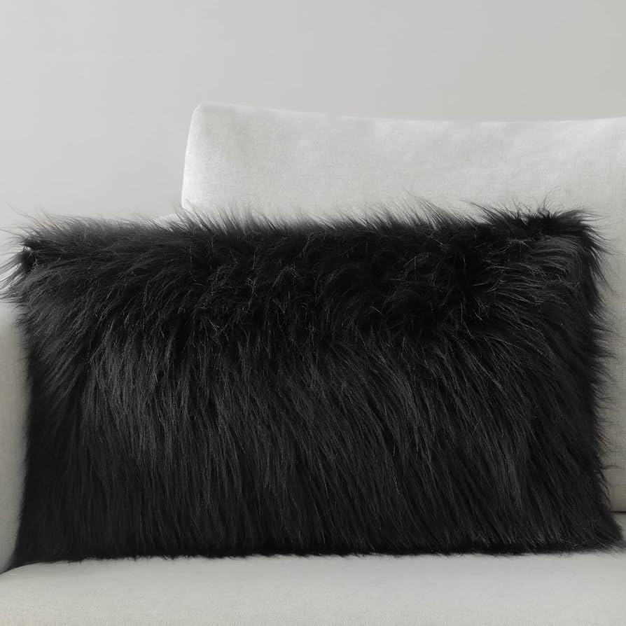 Phantoscope Faux Fur Solid Decorative Pillow Cover Fluffy Throw Pillow Mongolian Luxury Fuzzy Pil... | Amazon (US)