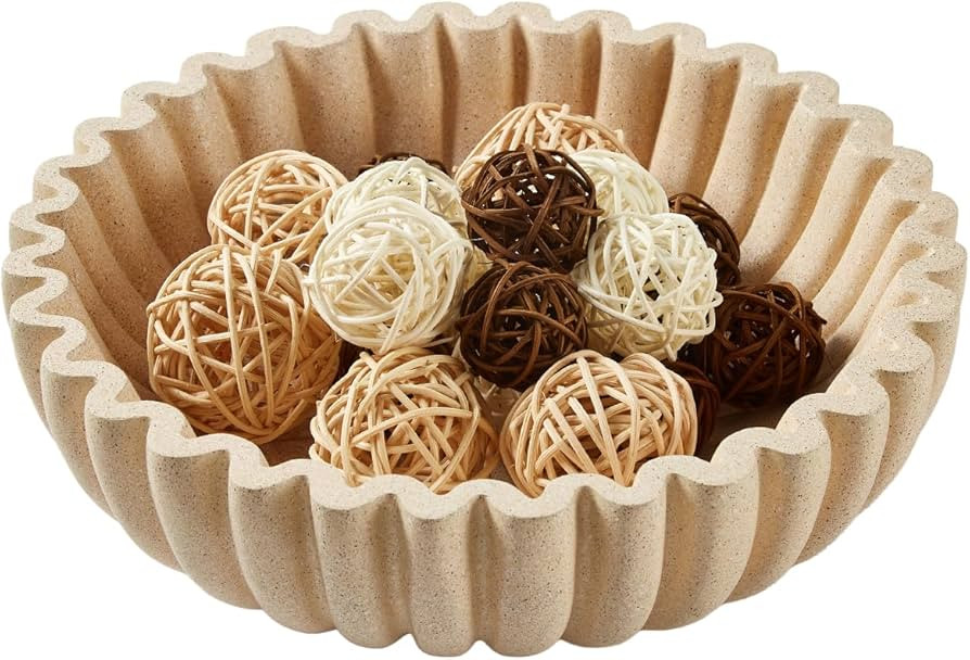 Large Modern Ruffle Bowls, Artificial Stone Decorative Catch All Bowl for Kitchen Counter and Ent... | Amazon (US)