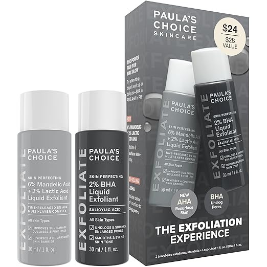 Paula's Choice Exfoliation Kit, 2% BHA Liquid & 6% Mandelic Lactic Acid AHA Exfoliants, for Clogg... | Amazon (US)