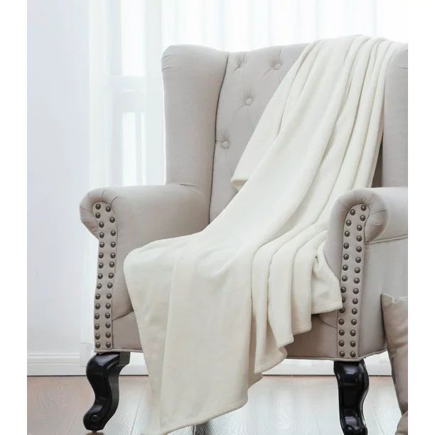 Microlight Plush Solid Fleece Throw Blanket, Ivory, 50" x 60" | Walmart (US)