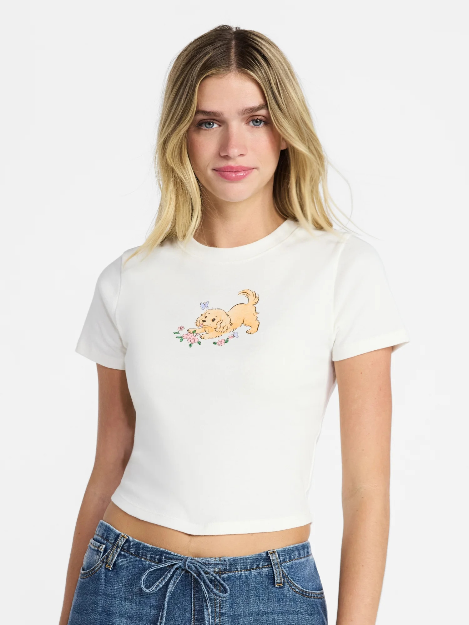 No Boundaries Cotton Crewneck Cropped Tee, Women's XXS-XXL | Walmart (US)