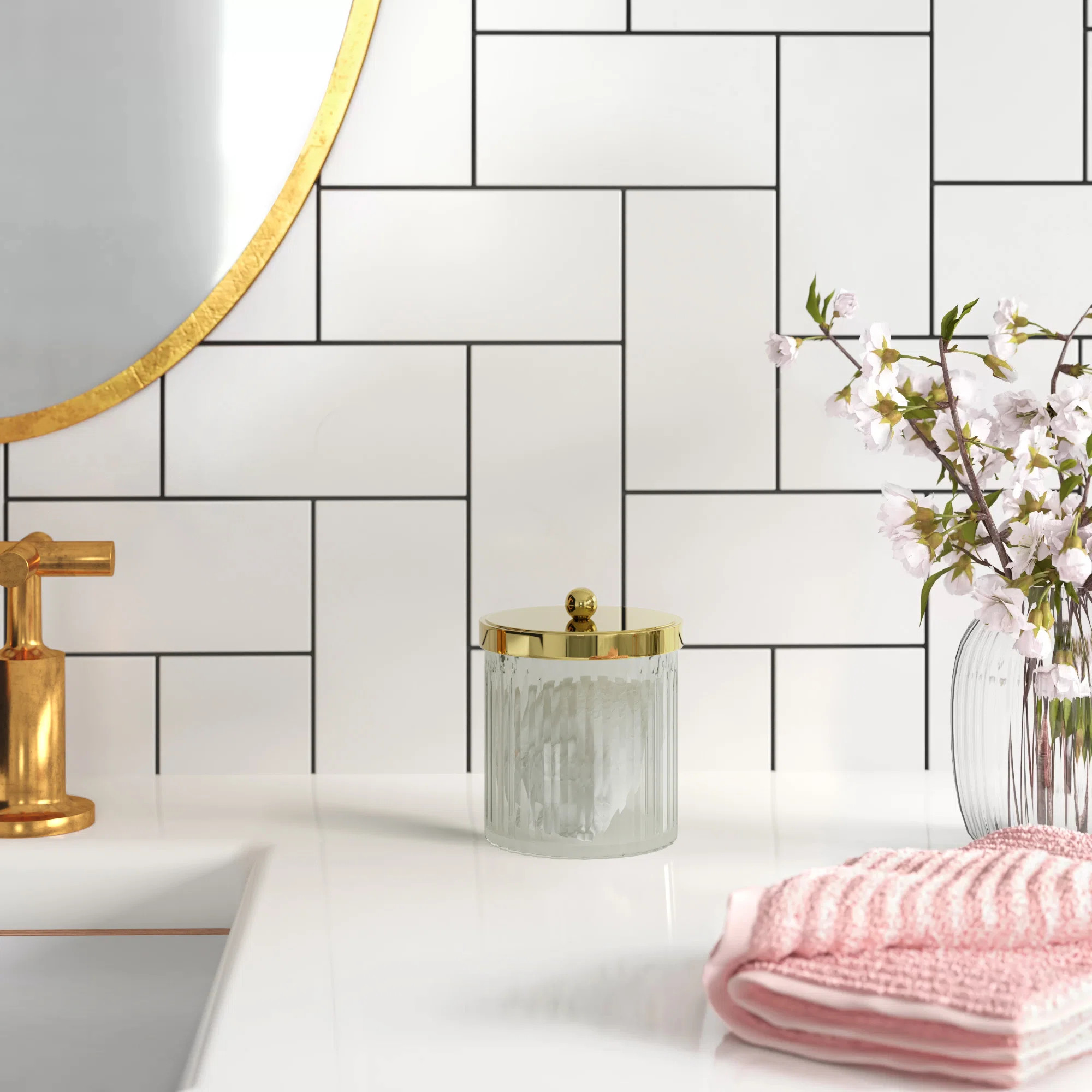 Willa Arlo Interiors Dubose Plated Steel Cotton Swab Jar Bathroom Storage Container & Reviews | W... | Wayfair North America