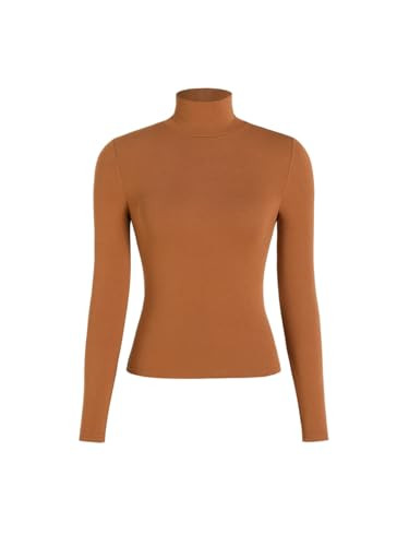 CIDER Turtle Necks Tops for Women Long Sleeve Shirts Mock Neck Solid Basic Tee Slim Fit Soft Base Layer Fall Tops 2024: Brown, XL | Amazon (US)