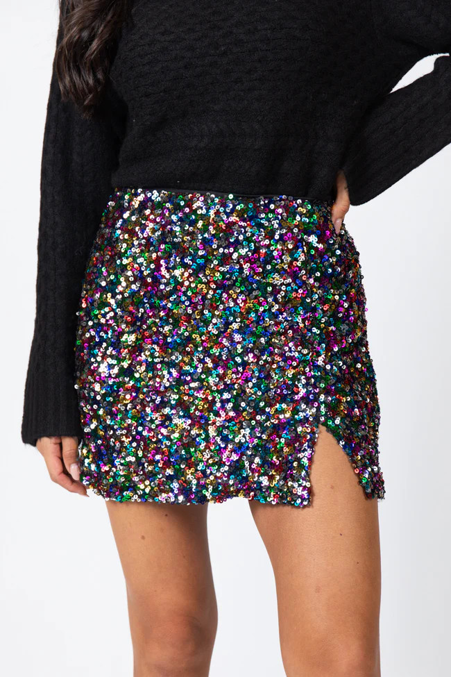 Fairy Lights Multi Sequin Mini Skirt | Pink Lily