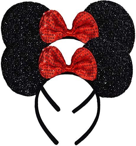 FANYITY Mouse Ears Headbands Sequin Hair Band for Girls Women Boys Party, 2 Pieces (Red) | Amazon (US)