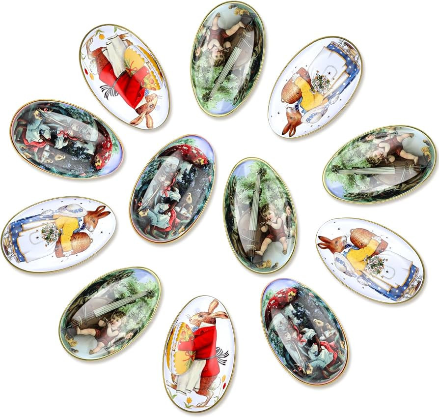 Yaocom 16 Pcs Easter Egg Tin Box Bunny Chick Printing Eggs Shaped Candy Box Holder Vintage Easter... | Amazon (US)