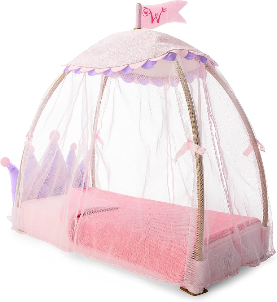 American Girl WellieWishers 14.5-inch Doll Royal Canopy Bed Playset with Mesh Drapes, Flag, and B... | Amazon (US)