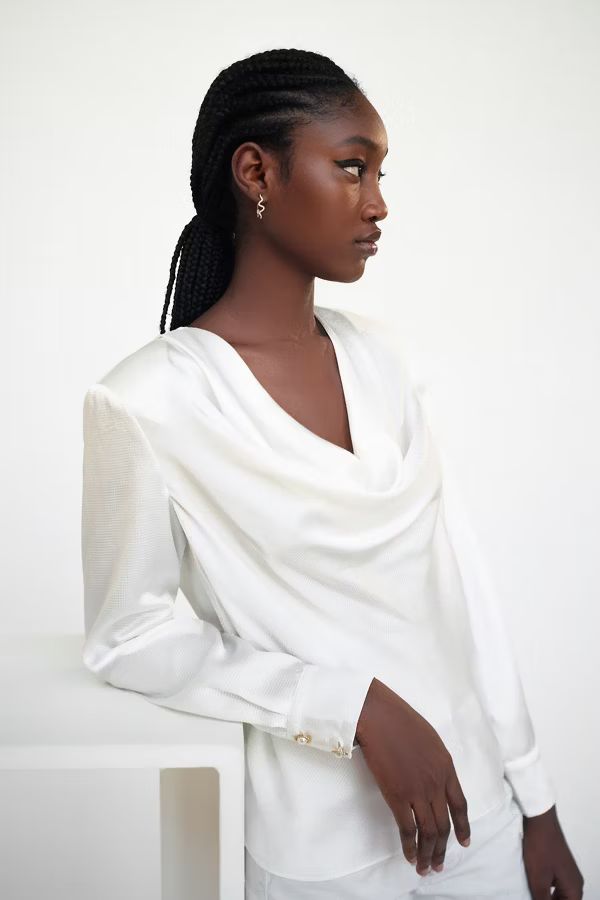 Ronny Kobo Jayce Pebbled Satin Cowl Neck Blouse | Urban Outfitters (US and RoW)