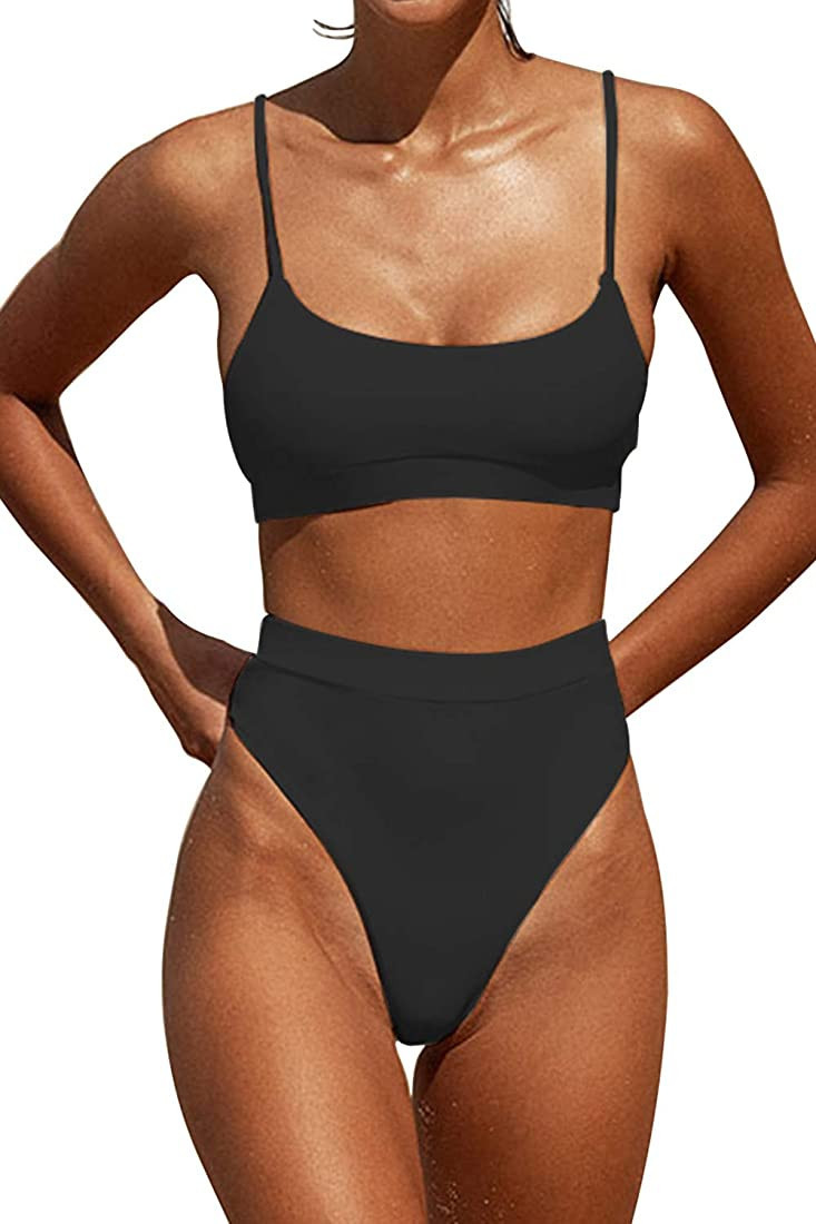 Womens High Waisted Swimsuits Bottom Padded Bathing Suits Bikini Sets Top Two Piece Swimwear | Amazon (US)