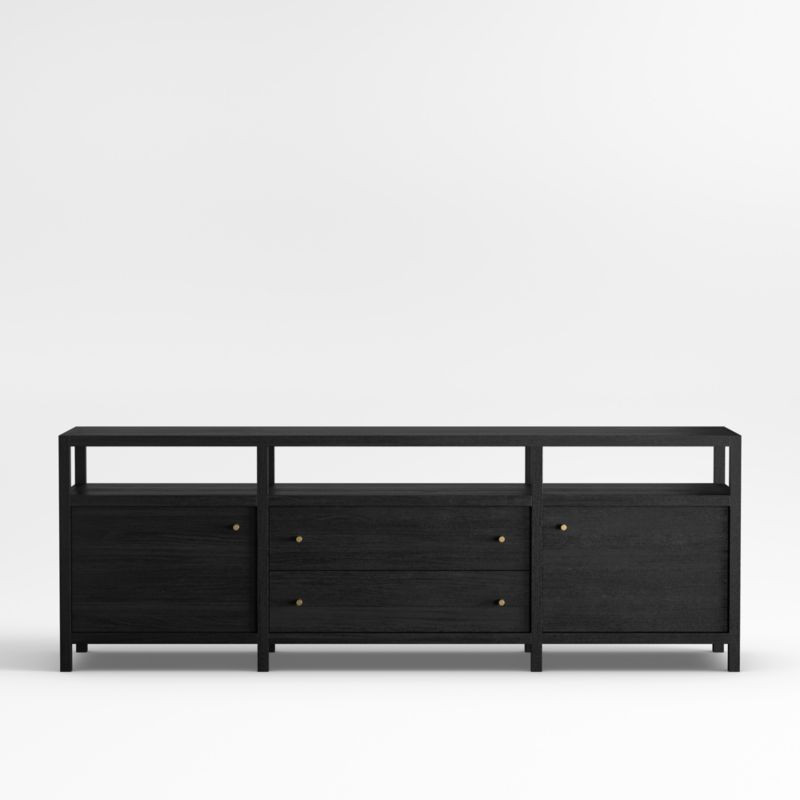 Keane 86" Black Wood Storage Media Console + Reviews | Crate & Barrel | Crate & Barrel