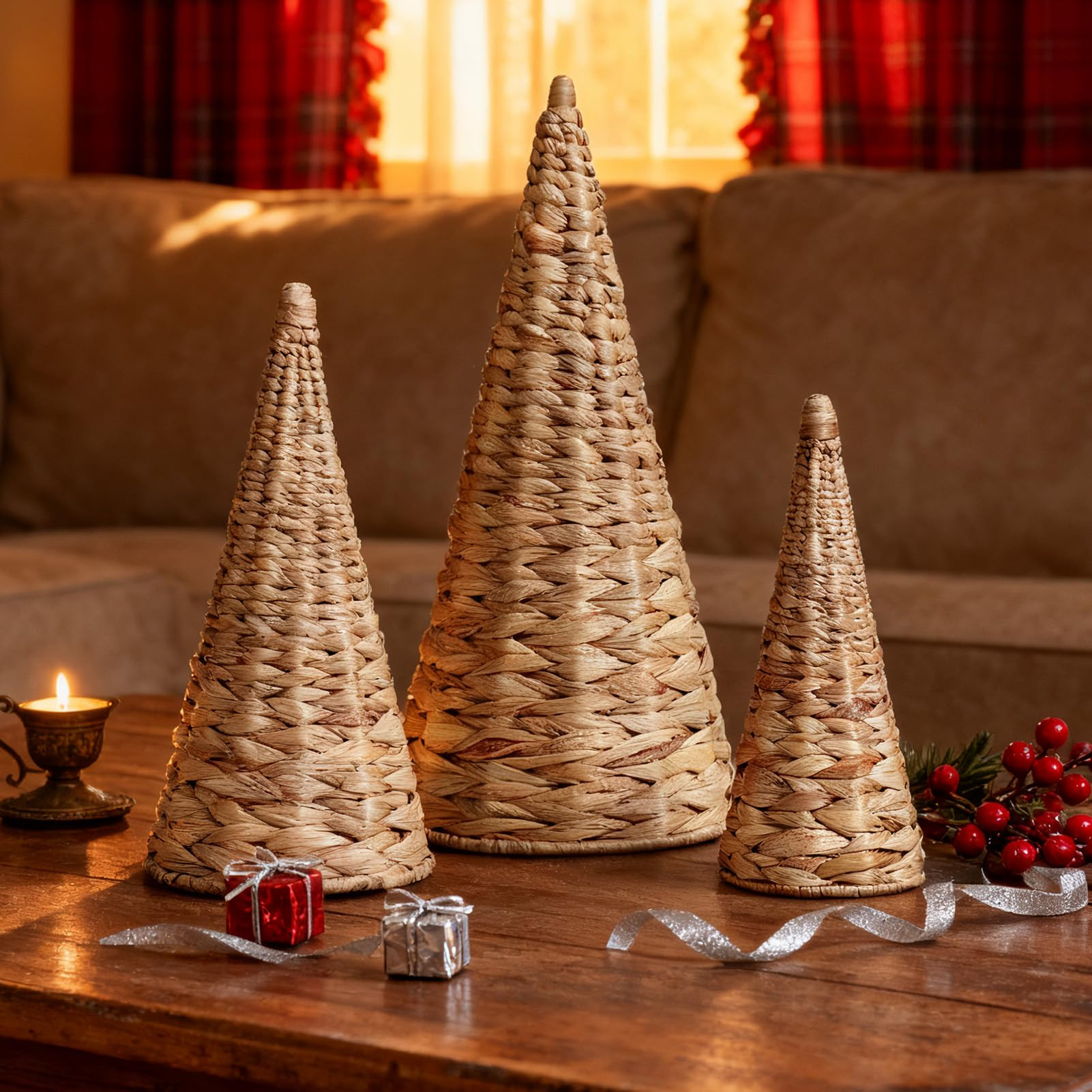 3pcs Woven Water Hyacinth Christmas Trees Decor, Artificial Christmas Tree Decorations for Home P... | Amazon (US)