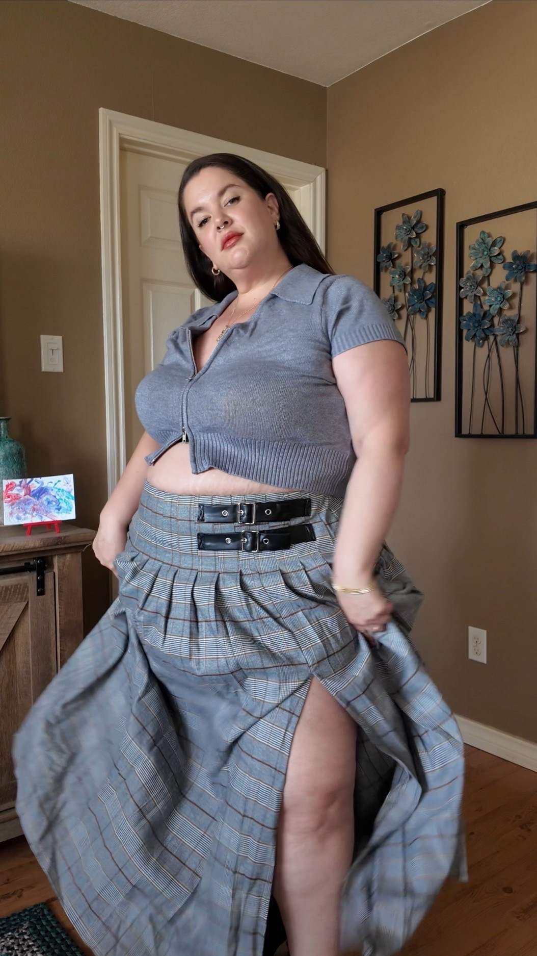 i love this little cropped zip sweater but can’t wait to pair this badass skirt with cropped band tees or a turtleneck! 

#LTKPlusSize #LTKootd #LTKmomlife