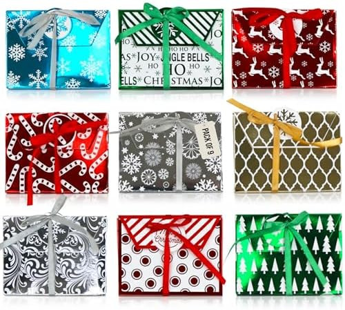 Iconikal 9-Pack Christmas Holiday Foil Embossed Gift Card Holder Boxes with Ribbons Cash Money Pr... | Amazon (US)