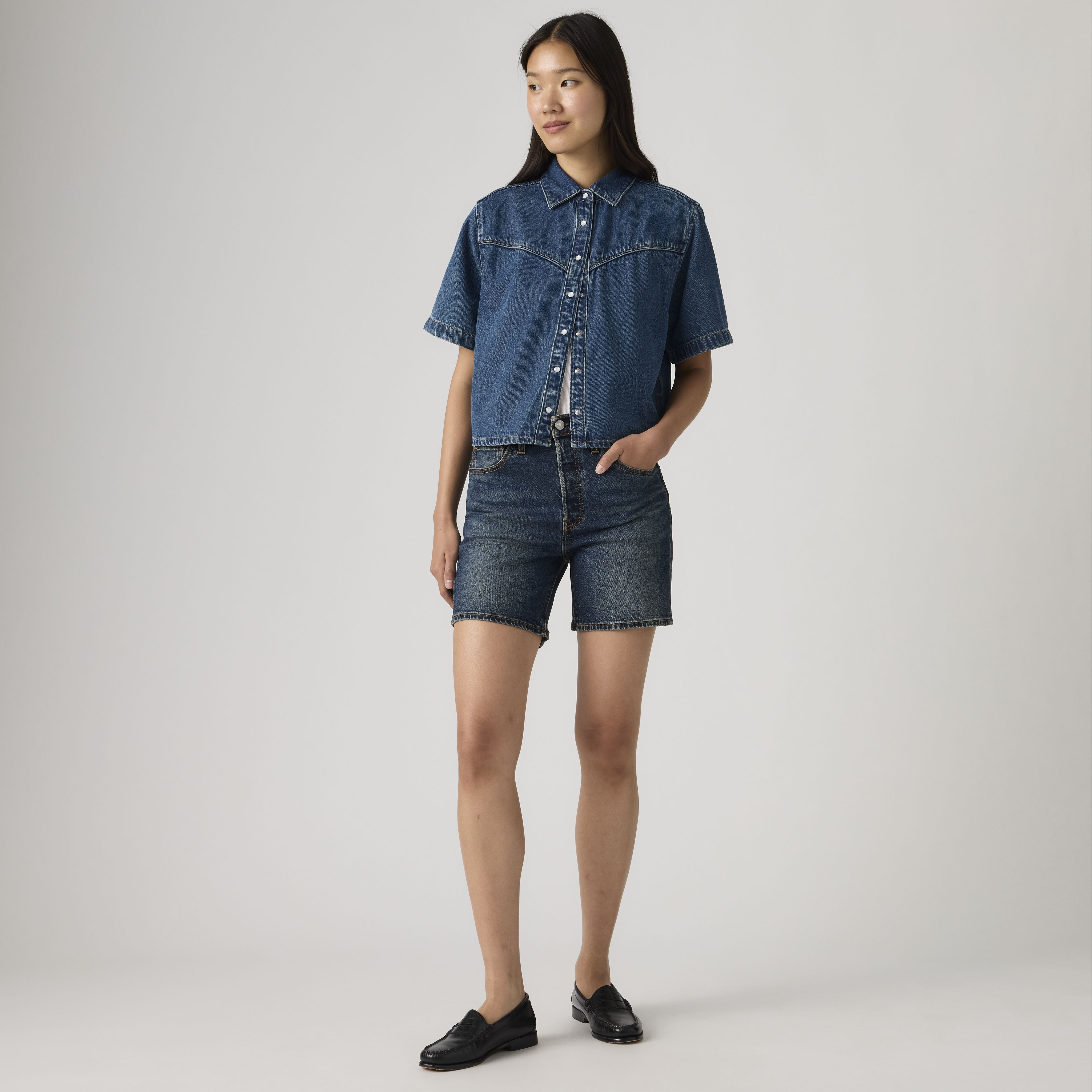 Levi's 501 Mid Thigh Lightweight Shorts - Women's - 29 - Dark Wash / Quilt Shift Lightweight | Levi's UK