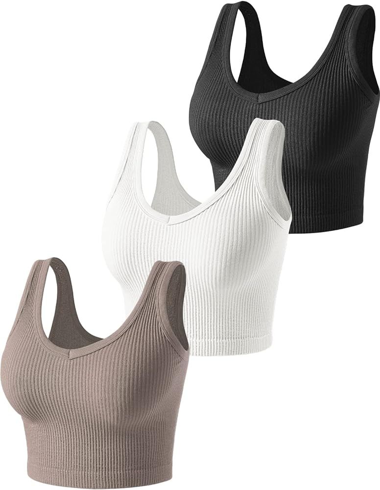 3 Pieces Womens Tank Tops Cute Sexy Going Out Ribbed Summer Tops Black White Crop Tops for Women | Amazon (US)
