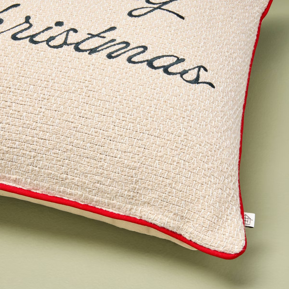 16"x16" 'Merry Christmas' Icon Square Toss Pillow Cream/Red Edge - Hearth & Hand™ with Magnolia | Target