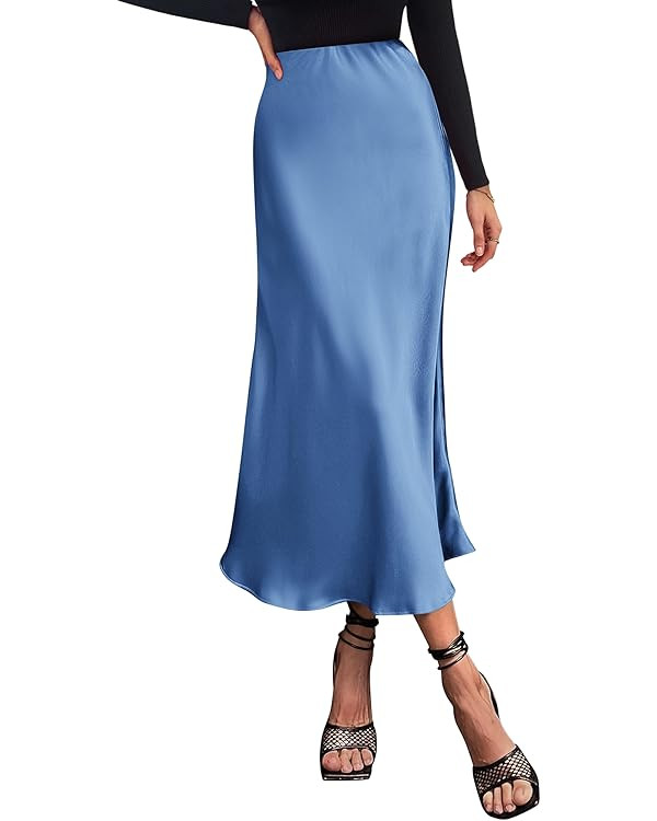BTFBM 2025 Womens Summer Fall Long Satin Skirt Silk Elegant High Waist Cocktail Party Wedding Flo... | Amazon (US)